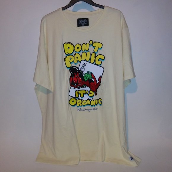 Wedding Cake Brand Mens T Shirt Cream Dont Panic its Organic Embroidered Graphic - Picture 3 of 13